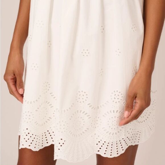 Adrianna Papell AD3D105543 Ivory Cotton Eyelet Puff Sleeve Fit & Flare Dress 14 - Picture 7 of 9